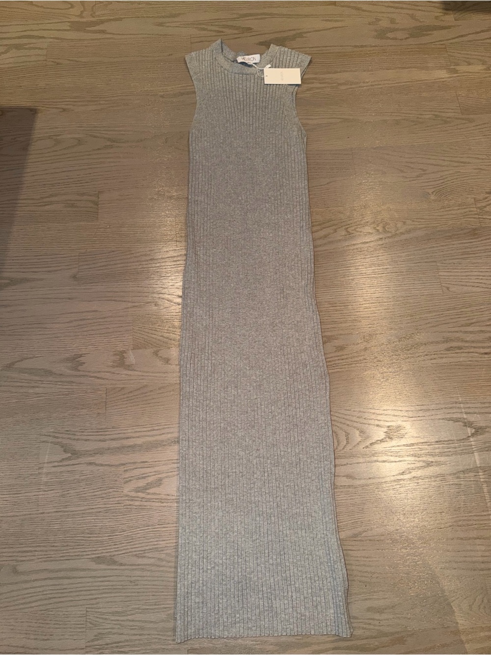 Hevron Sleeveless Ribbed Maxi Dress in Light Gray